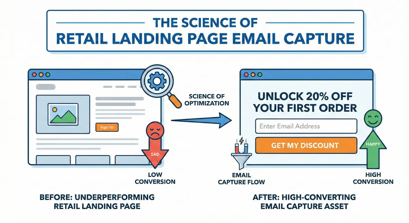 The science of Retail landing page email capture, turn underperforming retail landing pages into high-converting email capture assets.